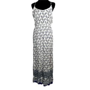$118 NEW AQUA Floral Maxi Dress SM Boho Romantic Cottagecore Gauze White Blue‎
